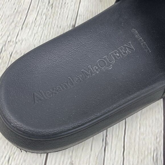 Alexander McQueen Graffiti Rubber Pool Slides Black White Sandals Size 45 / 11